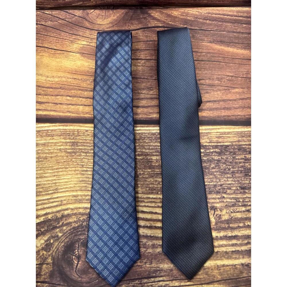 Jos. A Bank Lot of 2 Silk Ties Blue 1905 Plaid Stripe Office